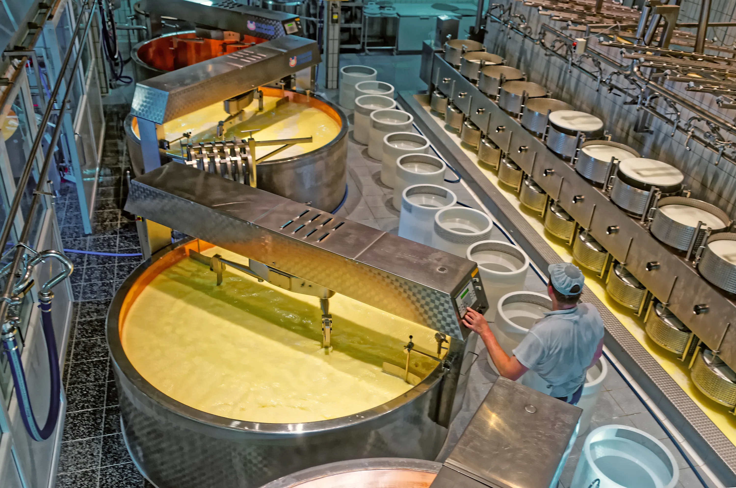 Industrial cheese vat line